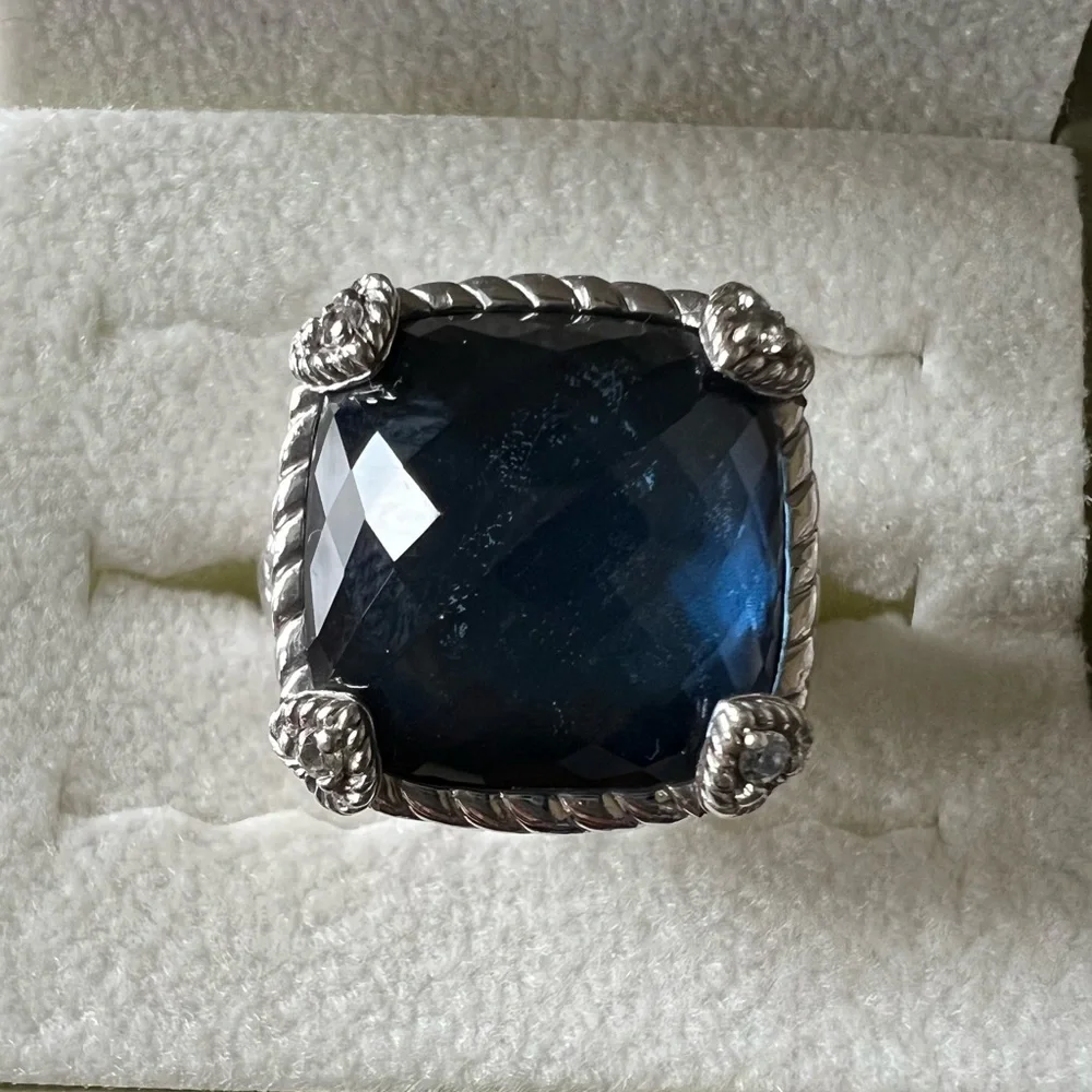 Judith Ripka Sterling Silver Blue Quartz Hematite Diamonique CZ Ring - Picture 3 of 14